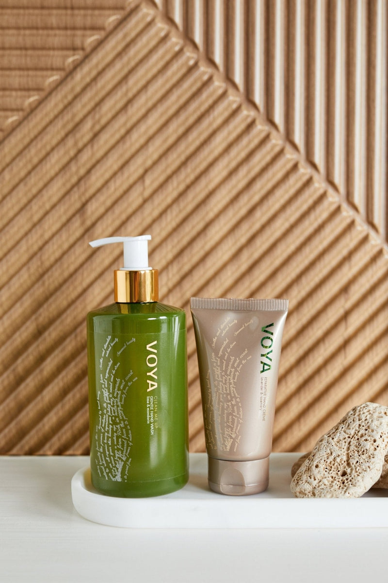 voya skincare USA hand wash and cream bundle lifestyle image