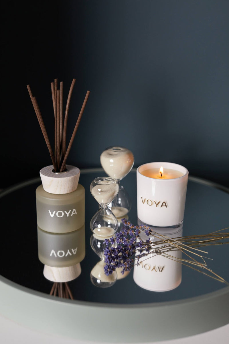 VOYA Skincare USA, Lavender, Rose and Chamomile Luxury Scented Candle with Reed Diffuser