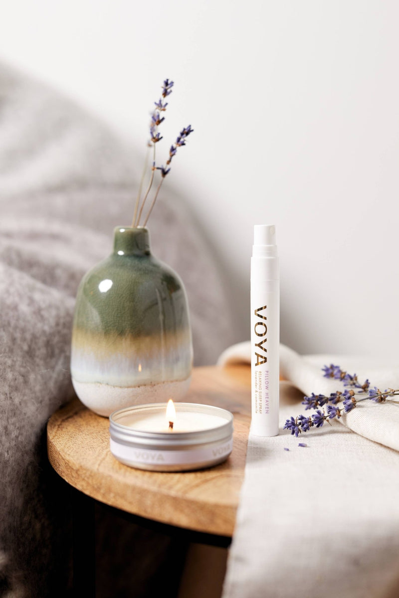 Pillow Heaven Relaxing Lavender Sleep Spray and Mini Scented Candle, VOYA Skincare USA